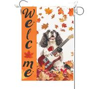Drapeaux De Jardin Bienvenue À L'Automne ! Un Épagneul Springer Anglais Joue De La Guitare. Drapeaus Décoratif Imperméabiliser Drapeau Fierté Couleurs Vives Bannière Jardins Pour Défilé 30X45CM