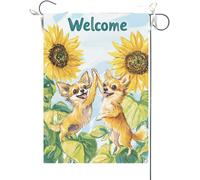 Drapeaux De Jardin Bienvenue À L'Été ! Des Chihuahuas Tournesol Se Sont Tapé Dans La Main. Bannière Jardins Durable Drapeau Fierté Couleurs Vives Drapeaus Décoratif Pour Balcon Défilé 30X45CM