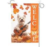 Drapeaux De Jardin Bienvenue À Westie Dog Qui Joue De La Guitare Bannières Extérieure Imperméabiliser Bannière Jardins Couleurs Vives Drapeaus Décoratif Pour Balcon Célébrations Défilé 30X45CM