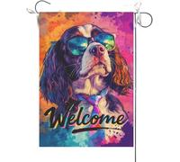Drapeaux De Jardin Bienvenue Amusante Avec Un Épagneul Springer Anglais, Aquarelle D'Un Chien Portant Des Lunettes De Soleil Et Une Cravate Bannière Jardins Durable Drapeau Fierté Pour 30X45CM