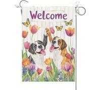 Drapeaux De Jardin Bienvenue Aux Saint-Bernards De Summer Flower ! Ils Se Sont Tapé Dans La Main. Drapeau Fierté Durable Drapeaus Décoratif Résistant Bannière Jardins Pour Balcon Défilé 30X45CM