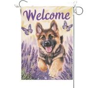 Drapeaux De Jardin Bienvenue, Chien Qui Court, Papillon Heureux Bannières Extérieure Imperméabiliser Drapeaus Décoratif Couleurs Vives Bannière Jardins Pour Célébrations Festivals Balcon 30X45CM
