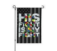 Drapeaux De Jardin Black Us His Fight Is My Fight Autism Awareness Résiste Aux Intempéries Bannière Extérieure Coupe-Vent Et Étancheune Drapeau Extérieur Pour Ferme Célébrations S