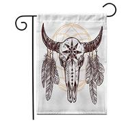 Drapeaux De Jardin Boho Buffalo Skull Feathers And Dream Catcher Sketch Native American Coupe-Vent Et Étancheune Garden Flag Résiste Aux Intempéries Drapeau Extérieur Pour Jardinage Ferme M