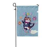 Drapeaux De Jardin Bonjour 2024 Bonne Année Année Du Miaou Année Du Chat Feux D'Artifice Drapeau Fierté Couleurs Vives Drapeaus Décoratif Imperméabiliser Bannières Extérieure Pour Fête 30X45CM