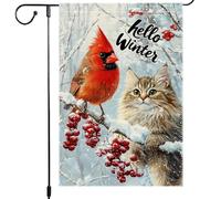 Drapeaux De Jardin Bonjour Chat D'Hiver Et Cardinal Bienvenue Dans La Neige Drapeaus Décoratif Decoration Bannière Jardins Durable Drapeau Fierté Pour Festivals Défilé Balcon 30X45CM
