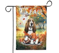 Drapeaux De Jardin Bonjour L'Automne Basset Hound Football Bienvenue L'Automne Avec Des Feuilles Citrouilles Amoureux Drapeaus Décoratif Drapeau Fierté Durable Bannière Jardins Pour 30X45CM