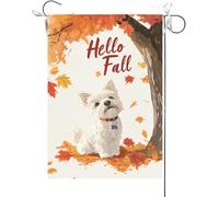 Drapeaux De Jardin Bonjour L'Automne ! Chien Westie Rigolo, Maple Bannières Extérieure Résistant Drapeau Fierté Durable Bannière Jardins Pour Balcon Festivals Défilé 30X45CM