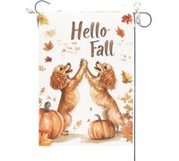 Drapeaux De Jardin Bonjour L'Automne, Des Cockers Se Tapent Dans La Main, Érable Bannière Jardins Couleurs Vives Bannières Extérieure Résistant Drapeaus Décoratif Pour Défilé Balcon 30X45CM