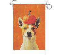 Drapeaux De Jardin Bonjour L'Automne Et Thanksgiving Basenji, Chien Mignon D'Automne Citrouille Bannière Jardins Couleurs Vives Bannières Extérieure Durable Drapeaus Décoratif Pour 30X45CM