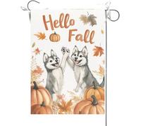 Drapeaux De Jardin Bonjour L'Automne, Les Huskies Se Tapent Dans La Main, Érable Drapeau Fierté Durable Bannière Jardins Résistant Drapeaus Décoratif Pour Festivals Défilé Balcon 30X45CM