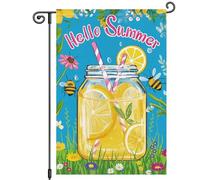 Drapeaux De Jardin Bonjour L'Été Citron Mason Jar Jus De Fruits Welcome Fleur Abeille 30X45Cm Drapeau Couleurs Éclatantes Suspendre Bannière Cour Pour Vacances Intérieure Plage