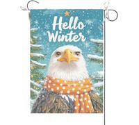 Drapeaux De Jardin Bonjour L'Hiver ! À Tête Blanche Rigolo, Branches De Pin, Noël Drapeaus Décoratif Résistant Drapeau Fierté Couleurs Vives Bannière Jardins Pour Défilé Balcon 30X45CM