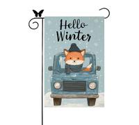 Drapeaux De Jardin Bonjour Winter Truck Fox Noël Drapeau De Bienvenue Lavable Imprimé Bannière, Pour D'Intérieur, Les Défilés, Les Bureaux, 30x45cm