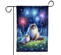 Drapeaux De Jardin Bonne Année, Familiale, Feu D'Artifice De Minuit En Hiver, Amoureux Des Chats Drapeau Fierté Imperméabiliser Drapeaus Décoratif Durable Bannières Extérieure Pour 30X45CM