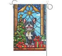 Drapeaux De Jardin Bouledogue Français Avec Un Motif De Vitrail Vibrant Et Un Fond Fleuri Drapeau Fierté Imperméabiliser Bannière Jardins Couleurs Vives Drapeaus Décoratif Pour Défilé 30X45CM