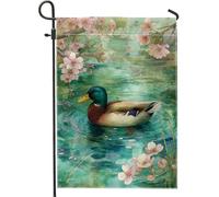 Drapeaux De Jardin Canard Printanier Et Estival, Aquarelle Colorée D'Un Colvert Sur Pelouse Drapeaus Décoratif Decoration Bannière Jardins Durable Bannières Extérieure Pour Fête Défilé 30X45CM