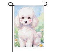 Drapeaux De Jardin Caniche Blanc À Fleurs, Chien De Printemps Résiste Aux Intempéries Pelouse Drapeaux Toutes Les Saisons Drapeau Extérieur Pour Patio Jardinage 30X45Cm