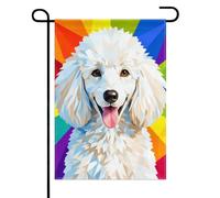 Drapeaux De Jardin Caniche Souriant, Chien Caniche Blanc, Fond Arc-En-Ciel Décorations Pelouse Drapeaux Résiste Aux Intempéries Drapeau Extérieur Pour Balcon Fête Célébrations 30X45Cm