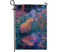 Drapeaux de jardin Capybara Spring Stars Night - 30,5 x 45,7 cm - Double face pour décoration extérieure, scène de plantes florales - Petits drapeaux en toile de jute pour extérieur