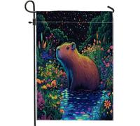 Drapeaux de jardin Capybara Spring Stars Night - 30,5 x 45,7 cm - Double face pour extérieur, scène de plantes florales - Drapeaux de pelouse en toile de jute standard - Décoration extérieure