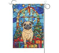 Drapeaux De Jardin Carlin Avec Un Motif De Vitrail Éclatant Et Un Fond Fleuri Bannière Jardins Imperméabiliser Bannières Extérieure Durable Drapeaus Décoratif Pour Festivals Défilé 30X45CM