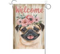 Drapeaux De Jardin Carlin Portant Des Fleurs Sur La Tête Planches En Bois Drapeaus Décoratif Couleurs Vives Bannière Jardins Durable Drapeau Fierté Pour Balcon Festivals Défilé 30X45CM