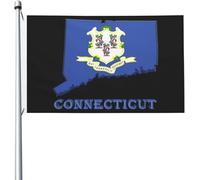 Drapeaux De Jardin Carte Du Flag Du Connecticut Grand Drapeau Couleurs Resistant Exterieur Décoration Bannière, Pour Les Bureaux, Les Défilés, Balcon, 90x150cm