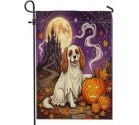 Drapeaux de jardin Cavalier King Charles Spaniel 30,5 x 45,7 cm double face pour extérieur, maisons hantées de vacances, cour avant, petits drapeaux de maison en toile de jute pour extérieur