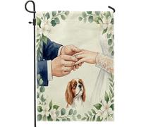 Drapeaux de jardin Cavalier King Charles Spaniel de mariage 30,5 x 45,7 cm pour extérieur, motif anneau romantique, drapeau standard en lin pour maison, jardin, pelouse, décoration extérieure