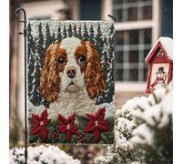 Drapeaux de jardin Cavalier King Charles Spaniel de Noël 30,5 x 45,7 cm double face pour décoration extérieure, tricot d'hiver en toile, drapeau de maison, chiot extérieur petit jardin pelouse drapeau