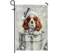 Drapeaux de jardin Cavalier King Charles Spaniel de Noël 30,5 x 45,7 cm double face pour extérieur, cadeaux de luxe en toile standard, drapeaux de maison, drapeaux de jardin, pelouse