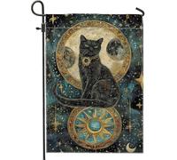 Drapeaux De Jardin Chat Céleste Mystique Lune Étoile Résiste Aux Intempéries Treer Drapeau Toutes Les Saisons Drapeau Extérieur Pour Célébrations Patio 30X45Cm