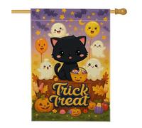 Drapeaux De Jardin Chat D'Halloween Chat Noir Toutes Les Saisons Bannière Extérieure Résiste Aux Intempéries Garden Flag Pour Célébrations Ferme 30X45Cm