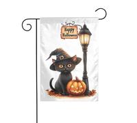 Drapeaux De Jardin Chat D'Halloween Réverbère Noir Suspendre Décoration De Drapeau Uv Fade Résistant Bannière Pour Patio Porche Extérieure 12X18 Inch
