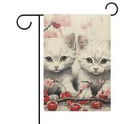 Drapeaux de jardin chat et cerise 30,5 x 45,7 cm double face drapeau extérieur drapeau d'été drapeau floral bienvenue drapeaux de jardin saisonniers décorations de vacances