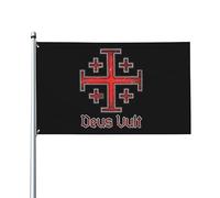 Drapeaux De Jardin Chevalier Templier Croisé Deus Vult Drapeaus Décoratif Résistant Bannière Jardins Decoration Drapeau Fierté Pour Festivals Défilé Balcon 90X152CM