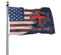 Drapeaux De Jardin Chevalier Templier Croisé Deus Vult Usa Drapeau Fierté Durable Drapeaus Décoratif Résistant Bannières Extérieure Pour Festivals Défilé Balcon 90X152CM