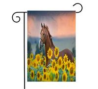 Drapeaux De Jardin Chevaux Équestres Jument Étalon Rouge Liberté Palomino Bride Aube Tournesols Été Imprimé Bannière, Pour Les Défilés, Balcon, 30x45cm