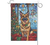 Drapeaux De Jardin Chien, Avec Un Motif De Vitrail Vibrant Et Un Fond Fleuri Drapeau Fierté Imperméabiliser Drapeaus Décoratif Résistant Bannière Jardins Pour Festivals Balcon 30X45CM