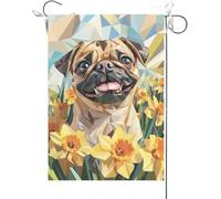 Drapeaux De Jardin Chien Carlin Jonquille, Bienvenue Aux Amoureux Des Chiens Bannières Extérieure Imperméabiliser Bannière Jardins Couleurs Vives Drapeaus Décoratif Pour Festivals Défilé 30X45CM