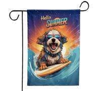 Drapeaux De Jardin Chien De Berger Anglais Ancien Surfant Rétro Avec Des Lunettes De Soleil Cool Bonjour Les Amoureux Des Chiens Drapeau Fierté Résistant Drapeaus Décoratif Pour 30X45CM