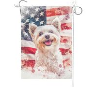 Drapeaux De Jardin Chien Maltais Patriotique Aux Couleurs Du Drapeau Américain, Aquarelle Représentant Un Chien, Pour La Fête Nationale Américaine Drapeau Fierté Durable Pour 30X45CM