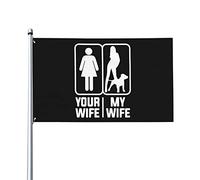 Drapeaux De Jardin Chien Ta Femme Ma Femme Drapeau De Bienvenue Couleurs Resistant Exterieur Décoration Bannière À Œillets, Pour Les Bureaux, Jardin, Les Défilés, 90X150Cm