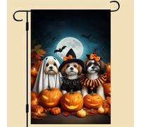 Drapeaux De Jardin Chiens Déguisés Pour Halloween Citrouille Drapeau Paysage Renforcé Avec Couleurs Resistant Exterieur Bannière, Pour Les Défilés, Les Bureaux, Balcon, 30x45cm