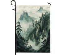 Drapeaux de jardin chinois panoramiques de montagne 30,5 x 45,7 cm double face pour décoration extérieure, drapeau en toile de montagne brumeuse naturelle, paysage asiatique cool extérieur petit