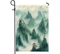 Drapeaux de jardin chinois panoramiques de montagne 30,5 x 45,7 cm double face pour décoration extérieure, motif montagne brumeuse naturelle, drapeau de maison, paysage asiatique cool extérieur, petit