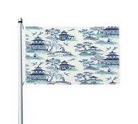 Drapeaux De Jardin Chinoiserie De Style Chinois Bleu Et Blanc Drapeau Militaire Lavable Décoration Bannière À Œillets, Pour Jardin, Balcon, Les Défilés, 90X150Cm