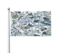 Drapeaux De Jardin Chinoiserie Folklorique De Style Chinois Bleu Et Blanc Drapeau Paysage Lavable Imprimé Bannière, Pour D'Intérieur, Les Bureaux, Jardin, 90X150Cm