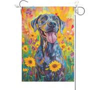 Drapeaux De Jardin Chiot Amusant Avec Un Grand Danois Aquarelle Et Des Tournesols. Bannière Jardins Imperméabiliser Drapeau Fierté Durable Bannières Extérieure Pour Balcon Défilé 30X45CM